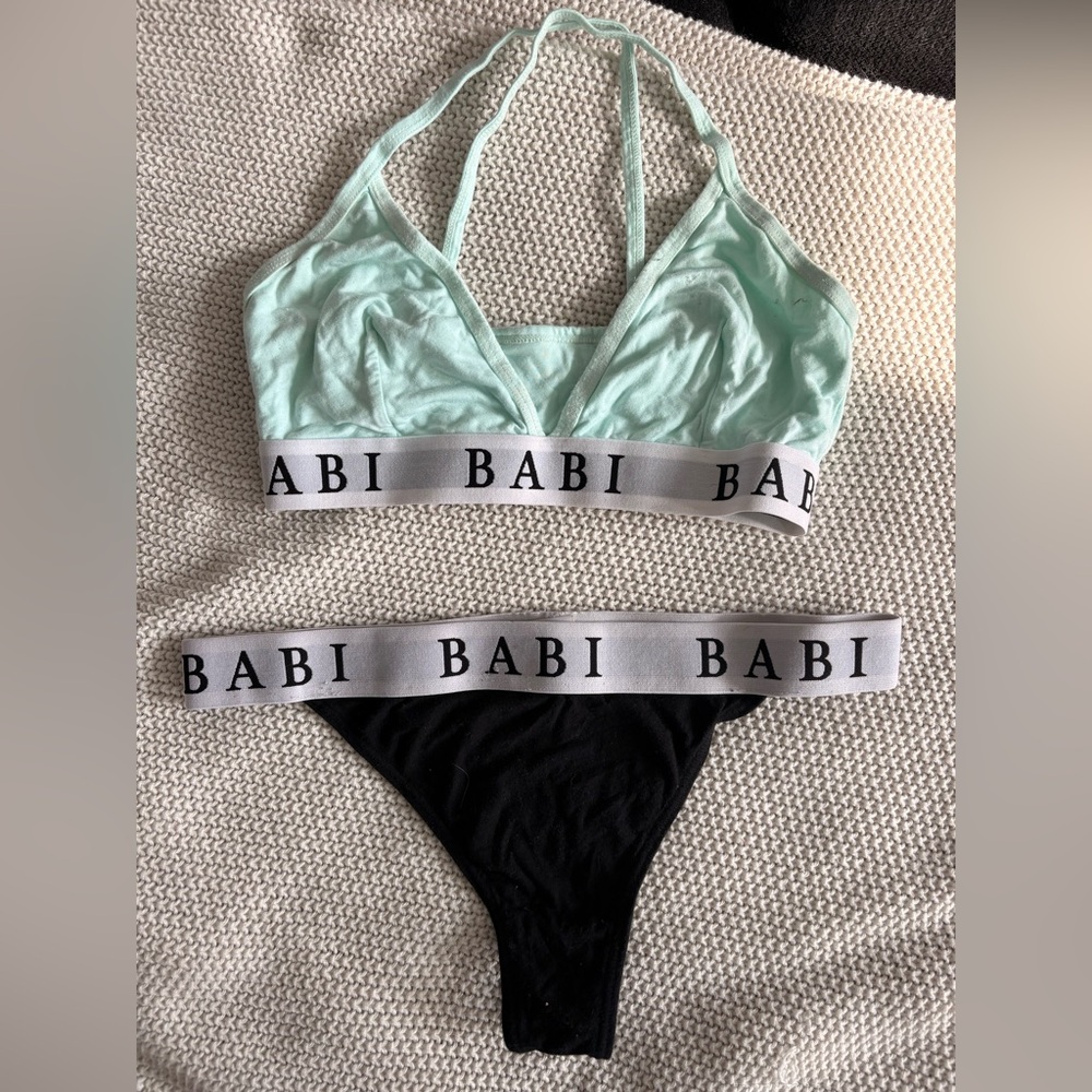 Mint Green and Black BABI Bralette and Panty Set